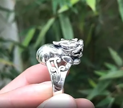 Miniatura 7 de Anillo de plata de ley 925 con símbolo de la suerte, dragón chino Pixiu