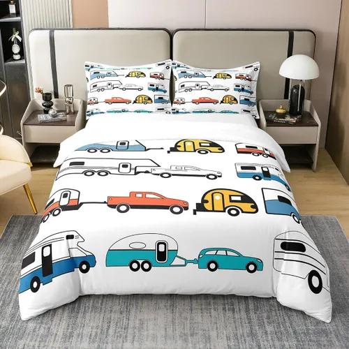 Miniatura 3 de Funda de edredón de campista 100% algodón individual, juego de ropa de cama de campamento feliz para niños y niñas, funda de edredón de remolque