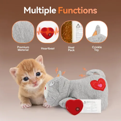 Miniatura 3 de ALL FOR PAWS Heartbeat - Juguete de peluche para gatos, compañero calmante para gatitos con latidos cardíacos realistas, alivio de la ansiedad