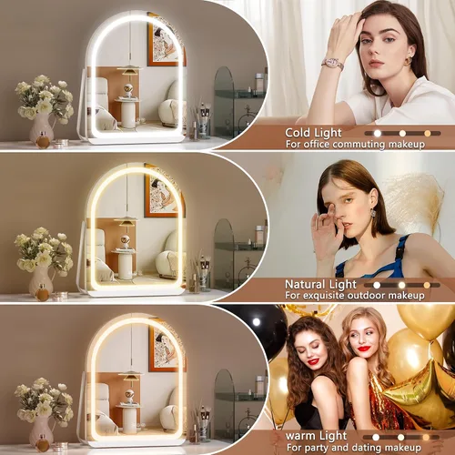 Miniatura 2 de Hasipu Espejo de tocador con luces, espejo de maquillaje LED arqueado de 11 x 14 pulgadas, espejo de maquillaje iluminado con luces, control táctil