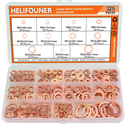 Miniatura 5 de HELIFOUNER 100 Piezas M8x14x1.0mm Arandelas de Cobre, Arandelas de Sellado Métricas de Cobre, Diámetro Interior 8mm, Diámetro Exterior 14mm, Grosor