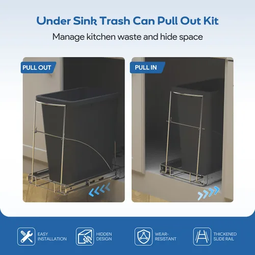 Miniatura 2 de Cubo de basura extraíble debajo del armario y debajo del fregadero - Organizador de cubo de basura deslizante ajustable para armario de servicio