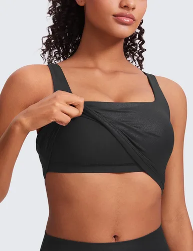 Miniatura 61 de CRZ YOGA Butterluxe Brasier deportivo de cuello cuadrado para mujer, estilo camiseta corta sin mangas, acolchado con soporte integrado para yoga