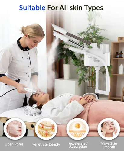 Miniatura 4 de Artist hand Vaporizador facial profesional 4 en 1, vaporizador facial caliente y frío con lámpara de aumento LED 5X, vaporizador esteticista