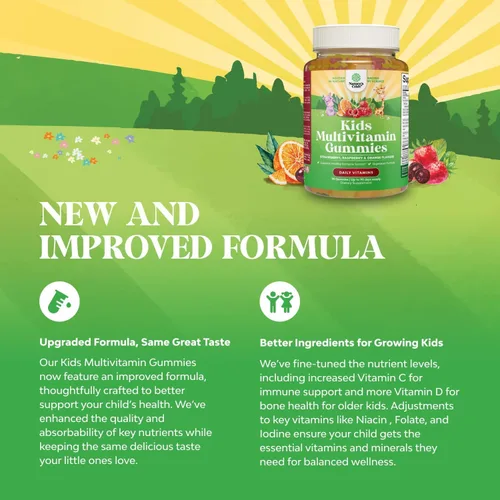 Miniatura 2 de Gomitas multivitamínicas a base de plantas para niños, multivitamínico para niños, apoyo inmunológico con vitaminas A, C, D3, E, B6 y B12, zinc