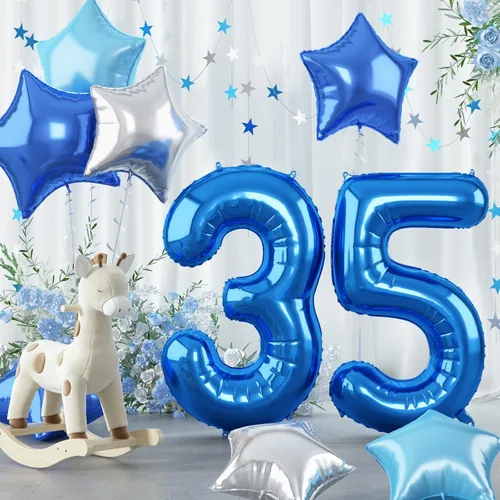Miniatura 26 de Globo grande de aluminio 60, 40 pulgadas, color verde azulado oscuro, globo autoinflable del número 60 para hombres de 60 cumpleaños, globos de Azul