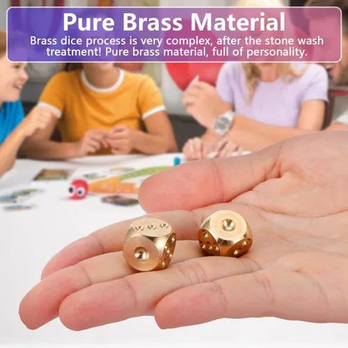 Miniatura 3 de ARTIBETTER RPG Dados 2 piezas de metal dados de latón poker juego de fiesta juguete para mesas, juego de mesa de póquer fiesta juego de rol dorado