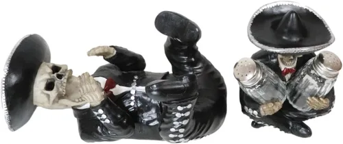 Miniatura 4 de Ebros Gift Juego de 2 figuras tradicionales del Día de los Muertos Esqueleto de Mariachi Folklore Banda Cantante de Vino y Salero Pimentero Salero