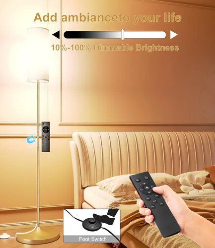Miniatura 2 de luckystyle Lámpara de Pie LED para Sala de Estar, Lámpostas Regulables con Interruptor de Pie, Lámpara de Pie de Oro con Temperatura