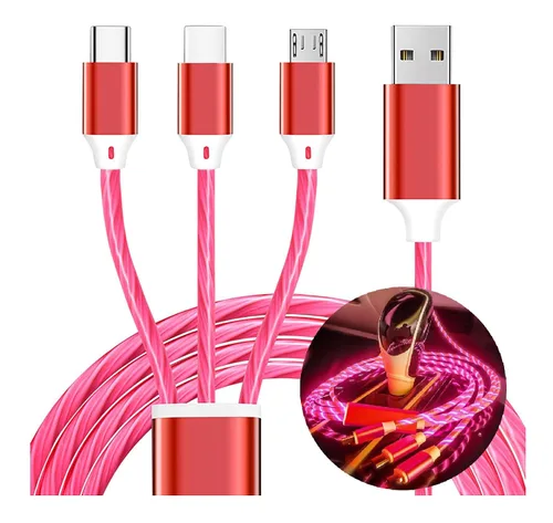 Miniatura 10 de Cable de carga 3 en 1, cable de carga LED múltiple, cable de carga iluminado, cable USB 3A, compatible con la mayoría de teléfonos inteligentes