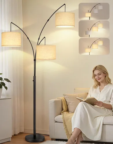 Miniatura 8 de OUTON Lámpara de pie LED de arco con control remoto, lámpara de pie alta arqueada regulable moderna de 3 luces en negro, lámparas de pie ajustables