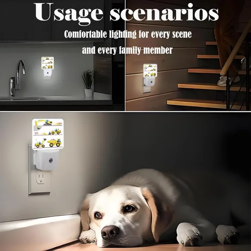 Miniatura 6 de Luz nocturna de camiones de dibujos animados, luces nocturnas enchufables con sensor de atardecer a amanecer para escaleras, pasillo, dormitorio