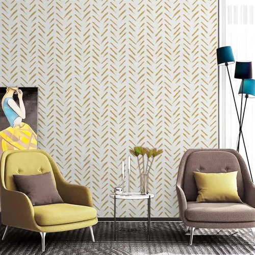 Miniatura 3 de Papel tapiz moderno de rayas para despegar y pegar, 16.1 x 78.7 pulgadas, papel tapiz geométrico beige y dorado, papel de contacto con rayas