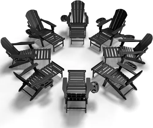 Miniatura 15 de NAVINE Silla Adirondack ajustable con reposapiés retráctil, Silla Adirondack plegable de HDPE con portavasos, Silla Adirondack para todo el tiempo