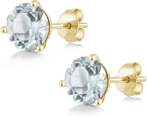 Miniatura 105 de Gem Stone King Aretes de oro de 14 quilates, 0.236 in, piedra natal redonda, Martini, 3 puntas, aretes de oro para mujer