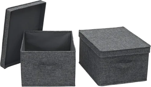 Miniatura 12 de Household Essentials Caja de almacenamiento grande de tela con tapa, color negro, juego de 2