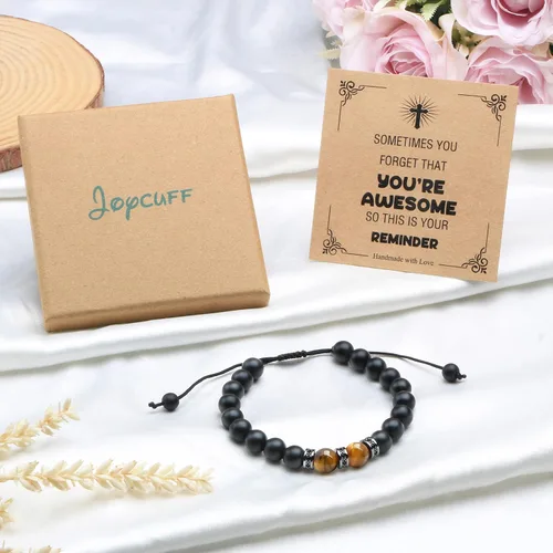 Miniatura 7 de Pulsera para hombres, regalos de Navidad para hombres, novio, marido, papá, hijo, hermano, nieto, abuelo, tío amor, alivio del estrés, ojo de tigre