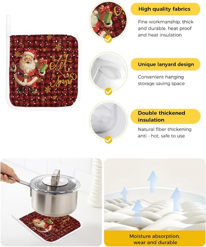 Miniatura 2 de Soportes para ollas de Navidad de Papá Noel para cocina, resistentes al calor, paquete de 2 almohadillas rojas de Navidad, almohadillas multiusos