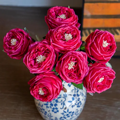 Miniatura 13 de DUYONE Fake Flowers for Decoration Home Decor Soft Touch Artificial Flowers Austin Rose Peony Latex Fake Flower Living Room Decoration Vivid Pink