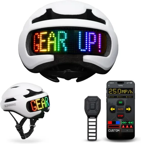 Casco de bicicleta con luz – Casco de bicicleta con pantalla LED DIY para scooter, bicicleta, monopatín – Casco de pantalla LED con patrones Blanco