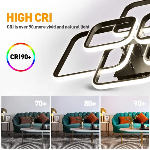 Miniatura 5 de Lámpara de techo LED moderna regulable de 99 W, lámparas de techo circulares de 6 anillos con control remoto, lámparas de montaje semiempotrado de 3