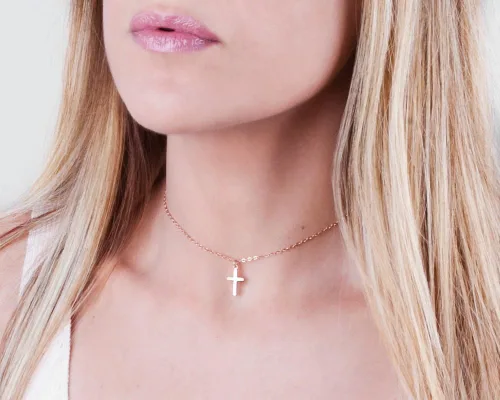 Miniatura 22 de Collar de cruz de oro para mujer, collares con colgante de cruz minimalista, longitud de 16 a 18 pulgadas, joyería cristiana hecha a mano, regalo
