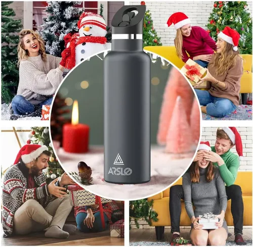 Miniatura 7 de Botellas de agua de doble pared de acero inoxidable, botella aislada al vacío con tapa con popote, botella de agua aislada mantiene el agua fría