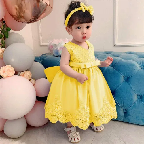Miniatura 4 de Vestidos de encaje para concursos de niñas bebés de 0-2 años, vestido bordado para fiestas con diadema