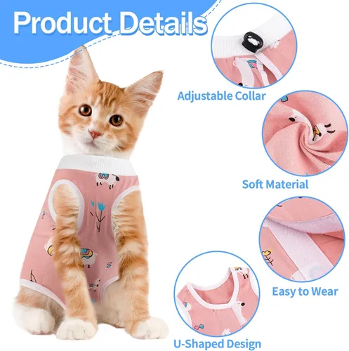 Miniatura 2 de Coppthinktu Traje de recuperación de gato para mujer, mameluco transpirable para después de la cirugía para heridas abdominales o enfermedades