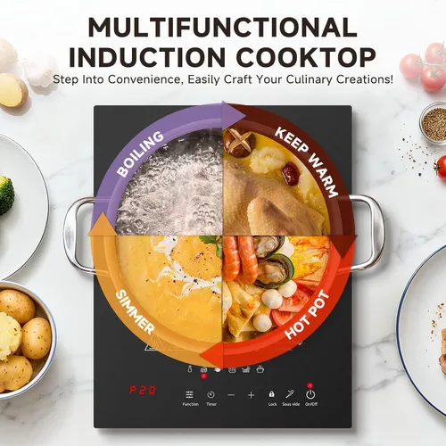 Miniatura 5 de AMZCHEF Placa de Cocción de Inducción Portátil: Quemador de Inducción de 74 Niveles de Temperatura con Sonda Digital, Quemador de Encimera de 1800W