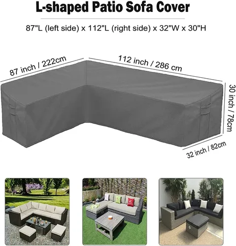 Miniatura 5 de Funda para sofá de patio, funda para muebles seccionales en forma de L, resistente al agua, protector de sofá de jardín con correa de hebilla y asa