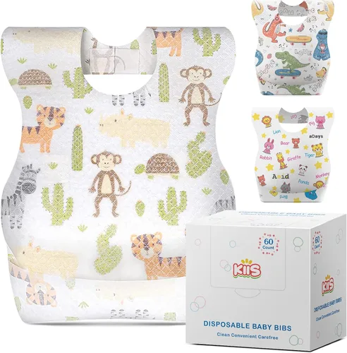 Miniatura 10 de KIIS Baberos desechables para bebés, niños y niñas, empaquetados individualmente, higiénicos, suaves y a prueba de fugas (20 unidades/60 piezas)