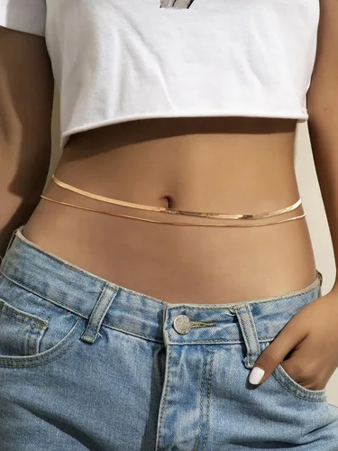 Miniatura 6 de Cadena de cintura dorada en capas para el vientre para mujer, cadena de serpiente, cadena de cintura de espiga dorada para el verano