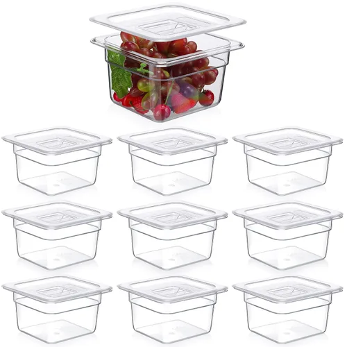 Miniatura 8 de Sieral 8 recipientes de alimentos de tamaño 1/6 con tapas, transparentes apilables para organización de comidas, para organización