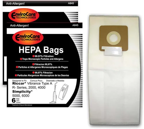 EnviroCare Bolsas de polvo de repuesto para aspiradora con filtración HEPA para Riccar 2000, 4000 y serie Vibrance. Simplicity 5000, 6000 y Symmetry
