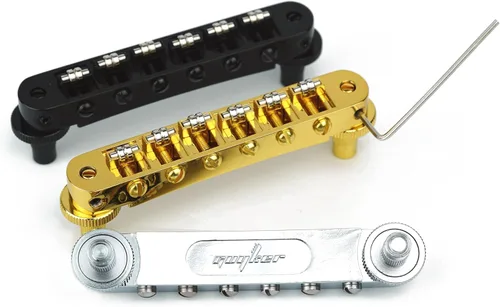 Miniatura 2 de Guyker Tune-O-Matic Puente de Sillín de Rodillo - Espacio de Cuerdas 10.5mm Puentes de Guitarra con Orificio de Poste 4.2mm Repuesto Compatible