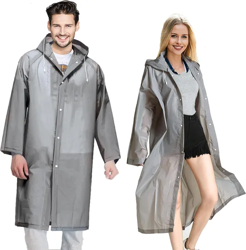 Miniatura 13 de Abrigos de lluvia (paquete de 2) – Ponchos de lluvia reutilizables de EVA para adultos, chaquetas impermeables para hombres y mujeres