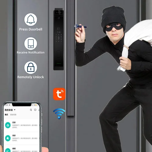 Miniatura 4 de Cerradura de puerta inteligente de huellas dactilares con cámara, cerradura de puerta de entrada sin llave de reconocimiento facial 3D, cerradura