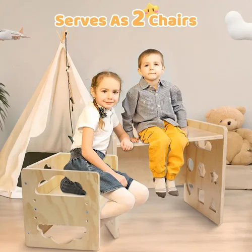 Miniatura 14 de Satisure Juego de Mesa y Silla de Destete Montessori, Juego de Mesa y Silla de Madera para Niños Pequeños, Mesa y Sillas para Niños de 1-3 Años