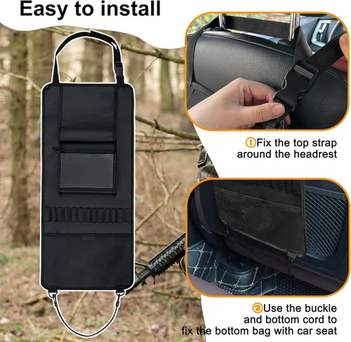 Miniatura 6 de MYDAYS Paquete de 2 Portaarmas para Respaldo de Asiento, Organizador de Asiento Delantero de Camuflaje con Bolsillo para Balas, Soporte Vehicular