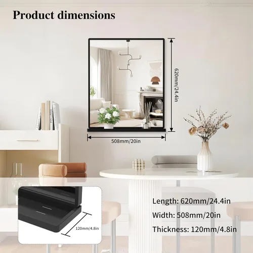 Miniatura 3 de Espejo de baño con estante, espejo de pared rectangular negro, marco de metal, colgante horizontal o vertical (24 x 20 pulgadas)