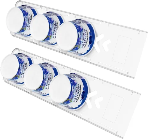 Sophico Organizador de Yogur para Refrigerador, 4 Deslizadores de Yogur de Capacidad para Refrigerador, Soporte de Yogur con Cintas Adhesivas para