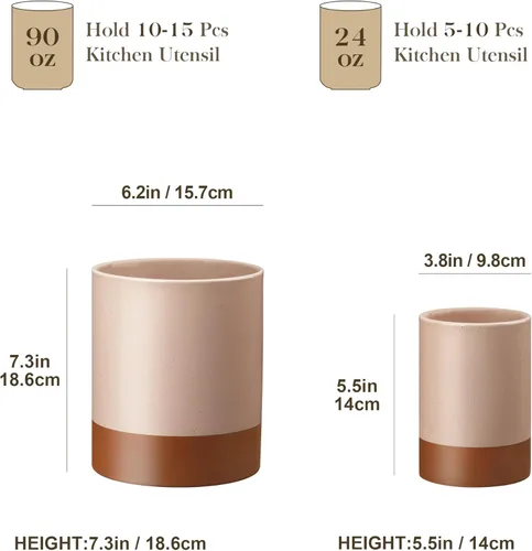 Miniatura 2 de MALACASA Soporte para utensilios, Portautensilios de cerámica de 7.3"+5.5" pulgadas para encimera de cocina, recipientes grandes para utensilios