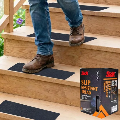 Miniatura 20 de S&X Peldaños de escaleras con cinta antideslizante reflectante de rayas 5 unidades/paquete, peldaños reflectantes de 6 x 24 pulgadas, peldaños