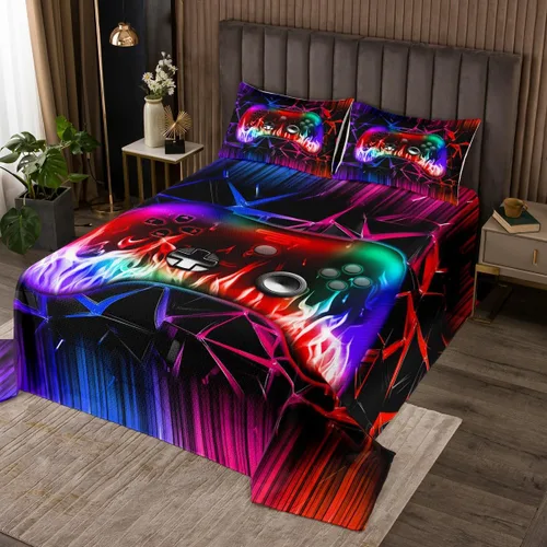 Miniatura 12 de Castle Fairy Gamepad Bedspread Quilt,Video Gaming Black Bedding Coverlet for All Season Bedroom,Kids Games Consoles Twin Size Coverlet Set with 1