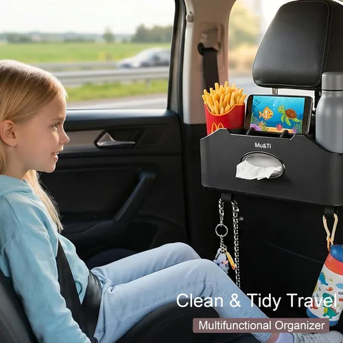 Miniatura 4 de Mu&Ti Organizador de asiento trasero para automóvil, 4+2 en 1, caja de almacenamiento multifuncional para asiento trasero de automóvil con 2