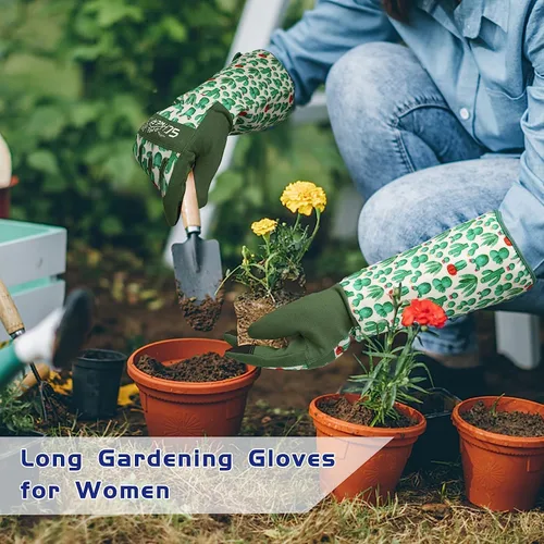 Miniatura 7 de Schwer Guantes de jardinería para mujer, guantes de poda de rosas con protección de antebrazo, transpirables y cómodos, guantes de jardín largos