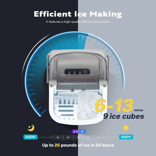 Miniatura 3 de VIVOHOME Máquina eléctrica portátil compacta para hacer cubitos de hielo con mango cuchara de mano 10 bolsas de hielo y función de autolimpieza
