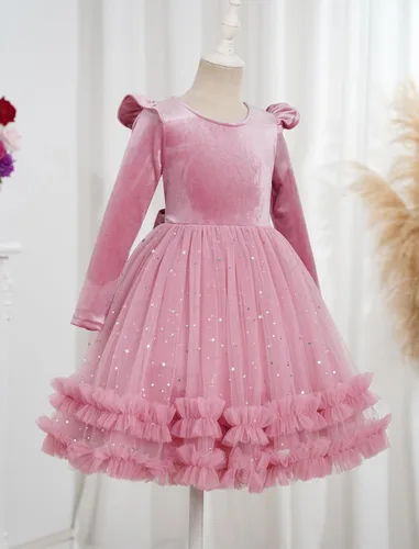 Miniatura 143 de IDOPIP Vestido tutú de terciopelo para niñas pequeñas, vestido de manga larga para princesa, Navidad, cumpleaños, fiesta, boda, vestidos de otoño e