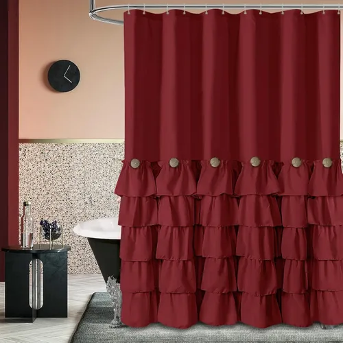 Miniatura 15 de Cortina de ducha Seasonwood de tela blanca con volantes, cortina de ducha estilo granja, cortinas de ducha de 72 x 84 pulgadas con botones y Blanco